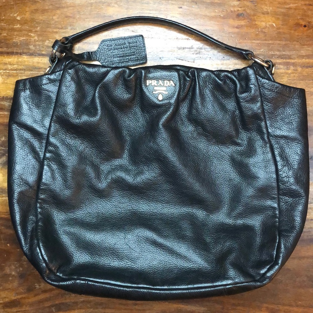 PRADA deerskin Vitelli Daino HoBo black purse